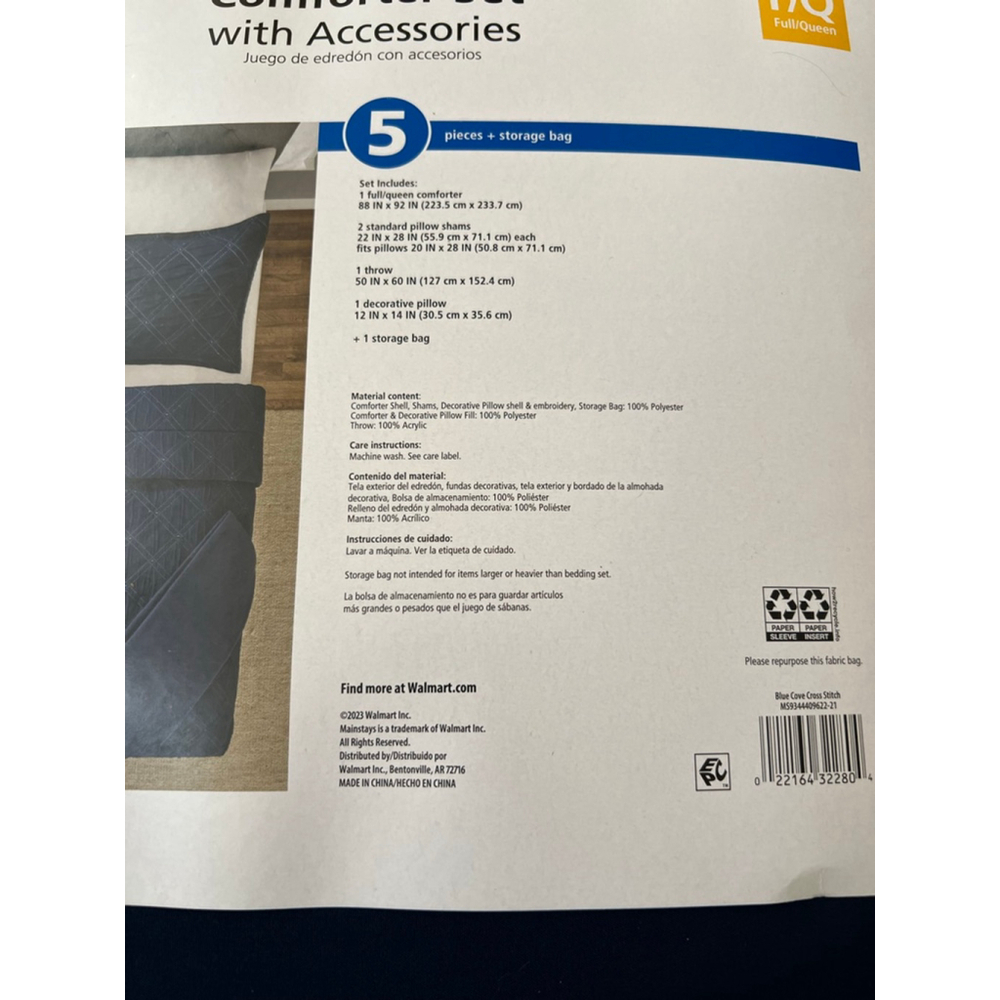 NEW Mainstays Full/Queen Navy Blue & Light Blue 5-Piece Comforter Set - Picture 13 of 14